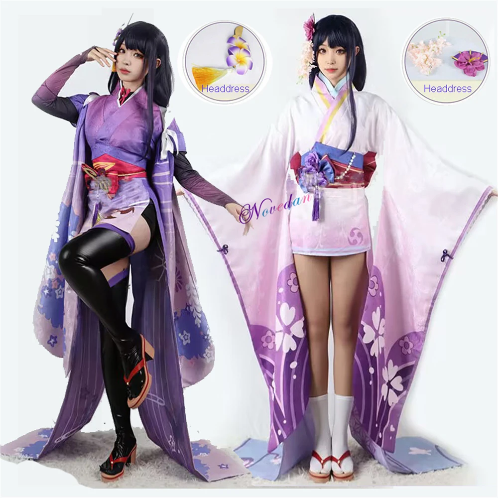 

Genshin Impact Shogun Raiden Ei Makoto Beelzebul Cosplay Costume Baal Cosplay Shoe Wig Kimono Maid Dress Women Halloween Costume