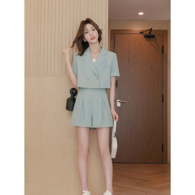 Маленький пиджак с высокой талией свободные брюки-кюлоты женский комплект из