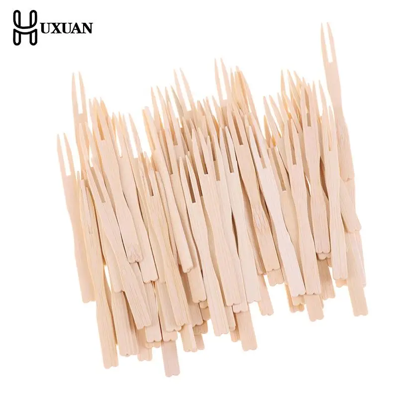 

50/80/100 шт., одноразовые бамбуковые вилки для фруктов