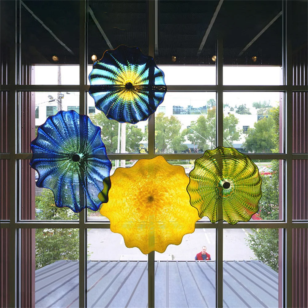 

Window Decor Murano Glass Wall Art Plates Living Room Mounted Wall Boards Blue Yellow Green Color Diameter 8 to 14 Inches