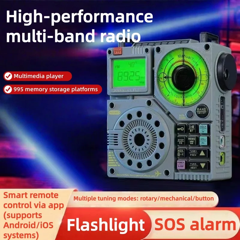 Фото Портативное многодиапазонное радио A320 FM MW SW VHF с Bluetooth 5.0, динамиком, авиационным и морским диапазонами, поддержкой TF-карты и AUX №1