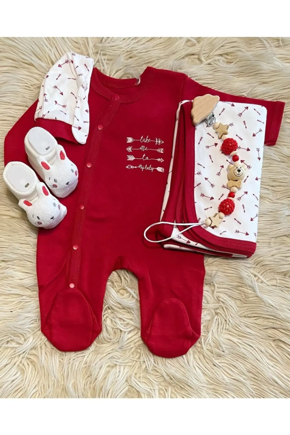 

Red jumpsuit blanket baby set-gift mother & child