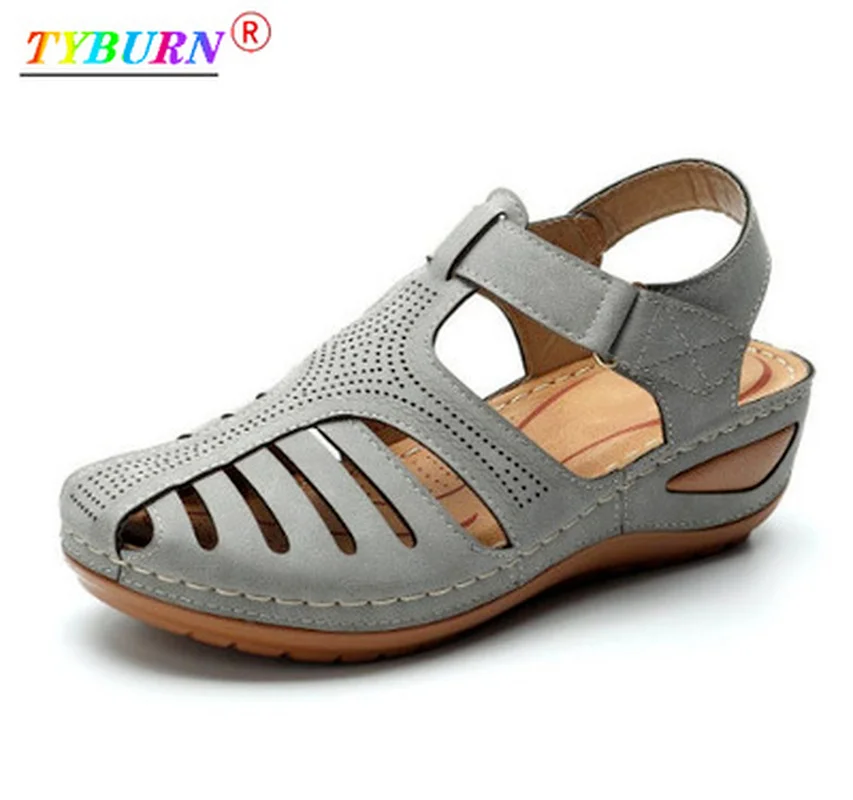 

Ladies Sandals Summer Ladies Leather Vintage Sandals Buckle Casual Sewing Wedge Chaussure Femm Gladiator Platform Shoes
