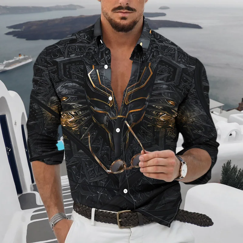 Men's 2022 Retro European American Business Clothing Casual Fashion Printed Shirt Single-Breasted Cardigan Long Sleeve Shirt