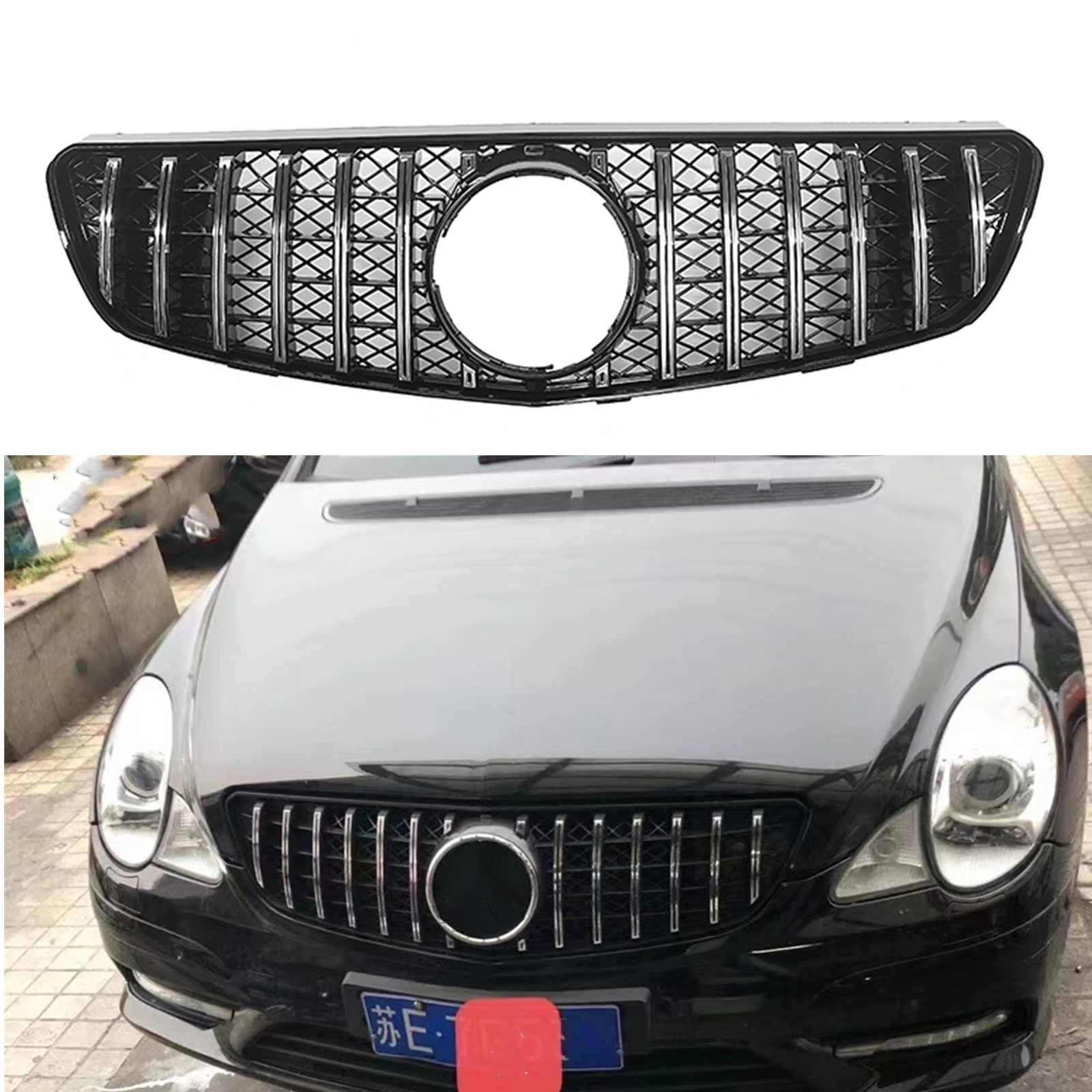 

Front Grille Grill For Mercedes-Benz R-Class W250 GT-R 2005-2010 R320 R350 R500 R550 GT Style Silver Car Upper Bumper Hood Mesh