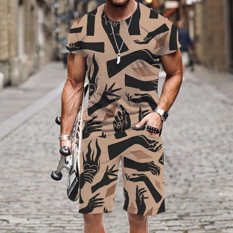 Men's T-shirt Shorts Set Short Sleeve Tiger pattern Fashion Hot Spring Autumn Summer Outfit Casual Street Tops 2023 New Harajuku