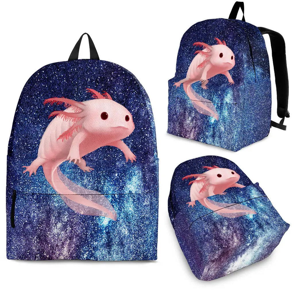 

YIKELUO Fantasy Starry Sky/Galaxy Cute Axolotl 3D Backpack Fashion Adjustable Strap Student Textbook Bag Casual Travel Bag