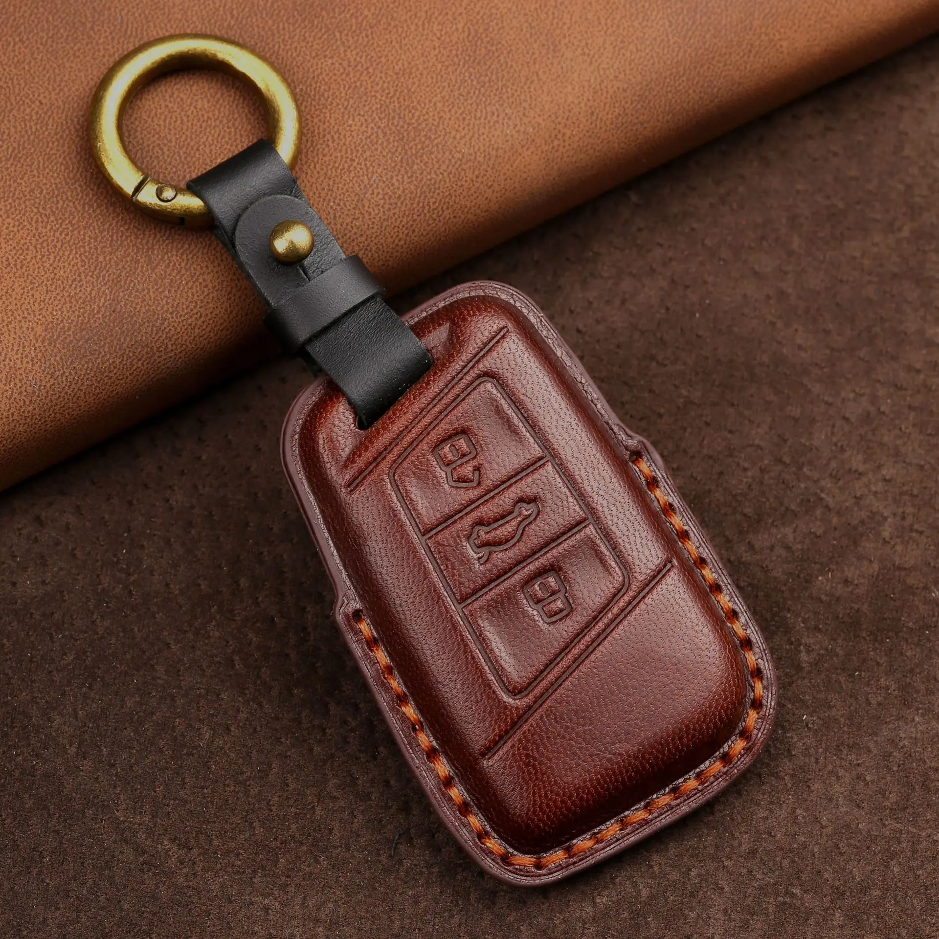 

Luxury Car Key Case Fob Cover Genuine Leather Keychain for Volkswagen Magotan Passat Accessories Remote Keyring Skin Shell Bag