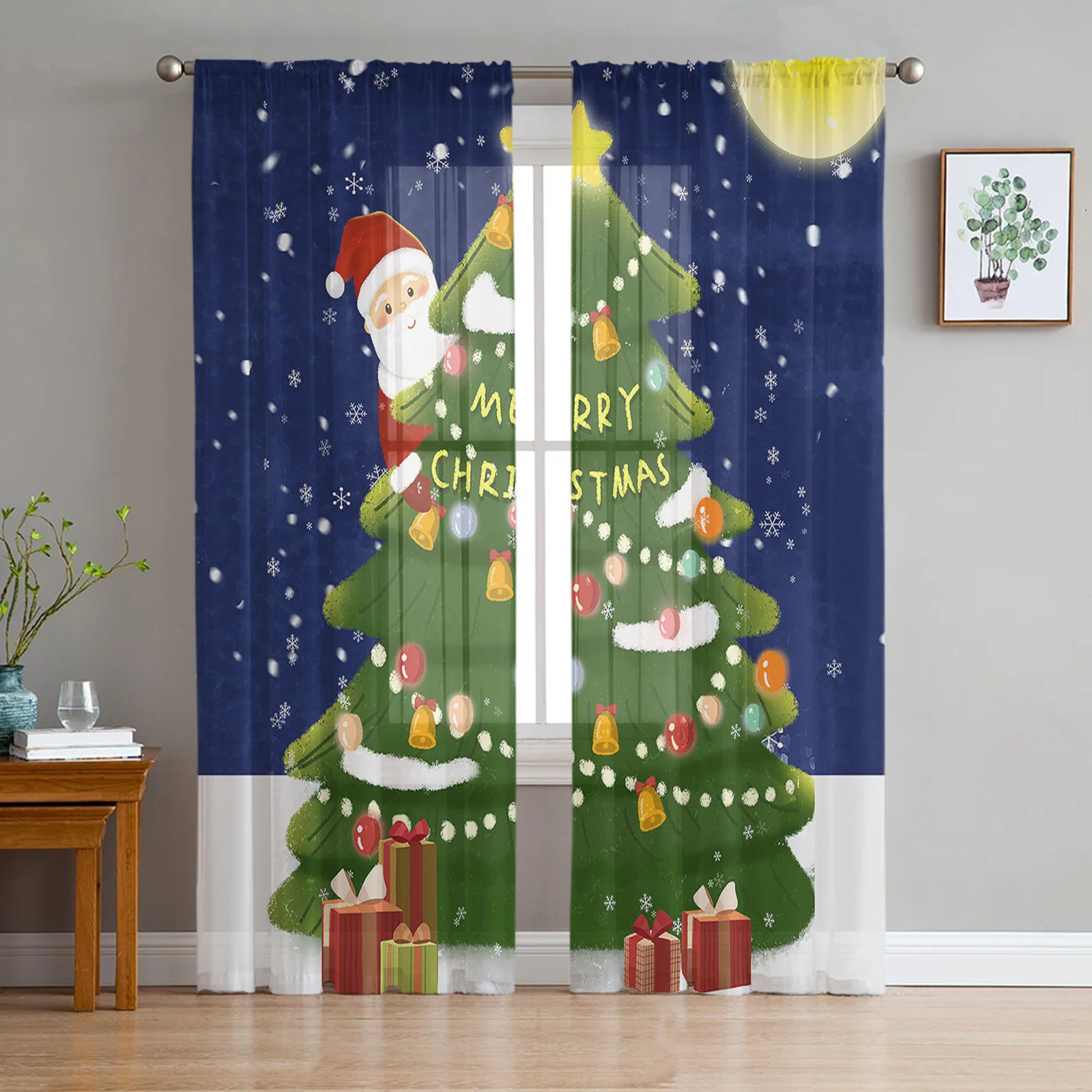 

Рождественские тюлевые шторы с Санта Клаусом для гостиной, прозрачные шторы, занавески для спальни, Детские Оконные Занавески Из Органзы