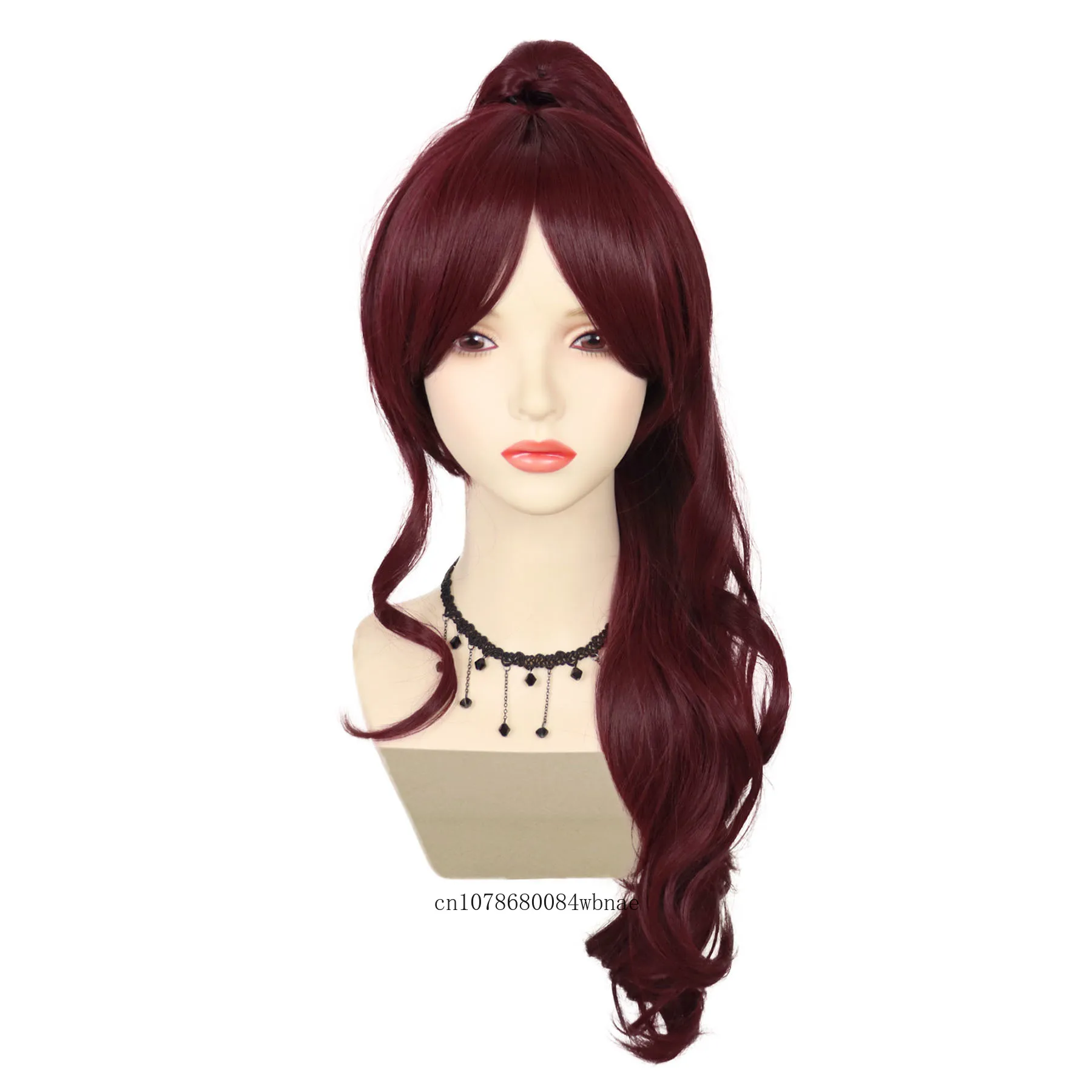 Violet Women Princess Wig Synthetic Hair Wine Red 27 Inch Long Wavy With Ponytail Daily Cosplay Party Halloween Costume Wigs