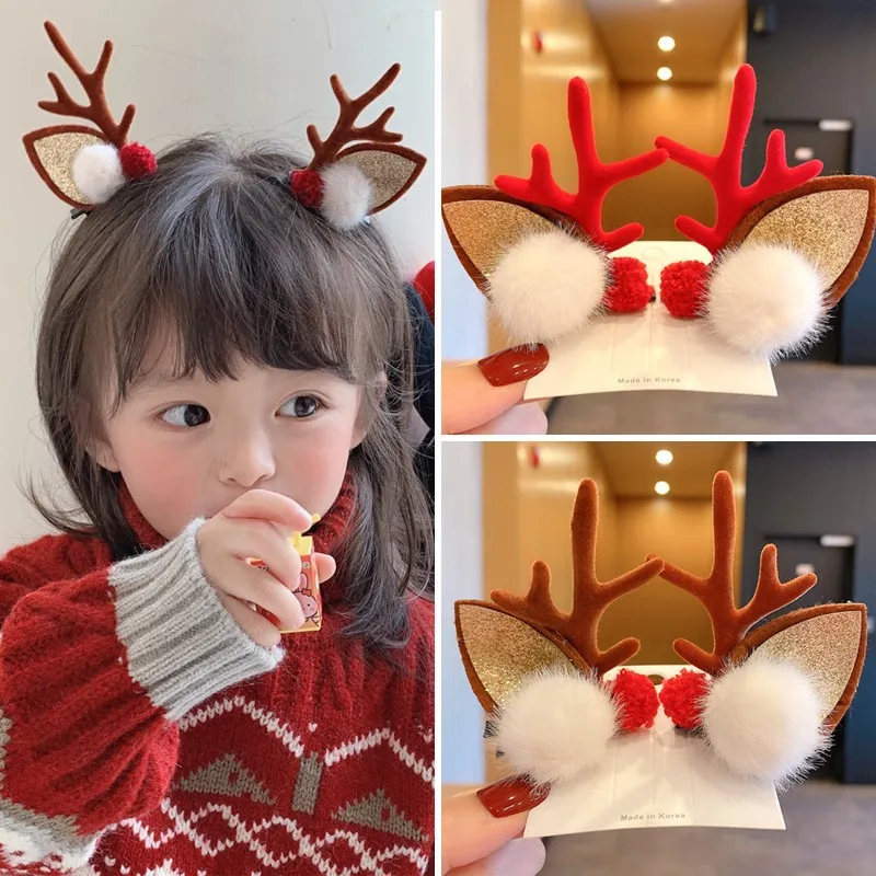 

2pcs Christmas Elk Ear Hair Clip Cute Deer Ear Headwear Merry Christmas Party Decorations For Home Xmas Gifts Elk Ear Bell Clip