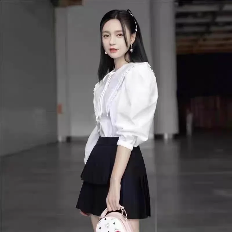 Дизайнерский модный чисто белый винтажный топ с пышными рукавами женское