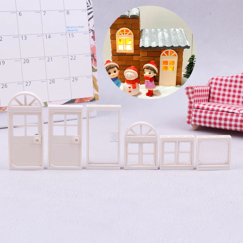 1/12 Mini House Villa Plastic Doors Windows House Modeling  Decoration DIY Window Dollhouse Miniature Accessories