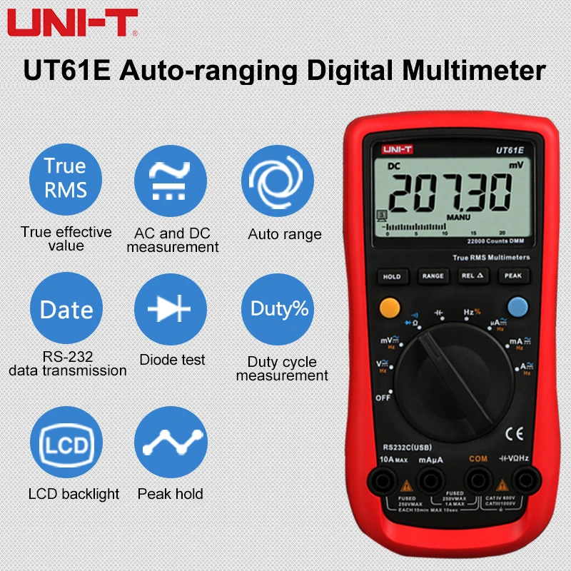 

Умный Цифровой мультиметр UNI-T, профессиональный тестер UT61A, UT61B, UT61C, UT61D, вольтметр True RMS, электроинструменты, измеритель напряжения постоянного и переменного тока