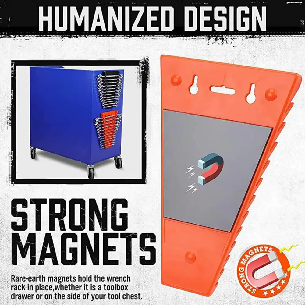 

1 пара магнитных гаечных ключей, компактный дизайн с 12 отверстиями, легко устанавливаемые кронштейны для метрических гаечных ключей SAE