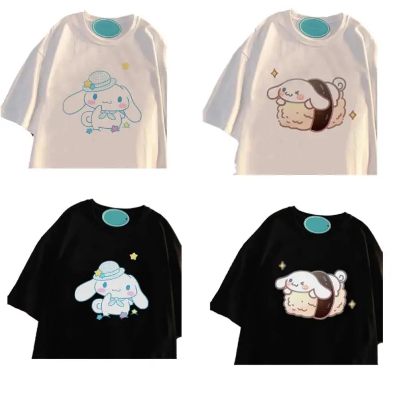 

New Kawaii Sanrios Cinnamoroll Summer Cotton Cute Cartoon Anime Round Neck Oversizet Loose All-Match Top Short-Sleeved T-Shirt