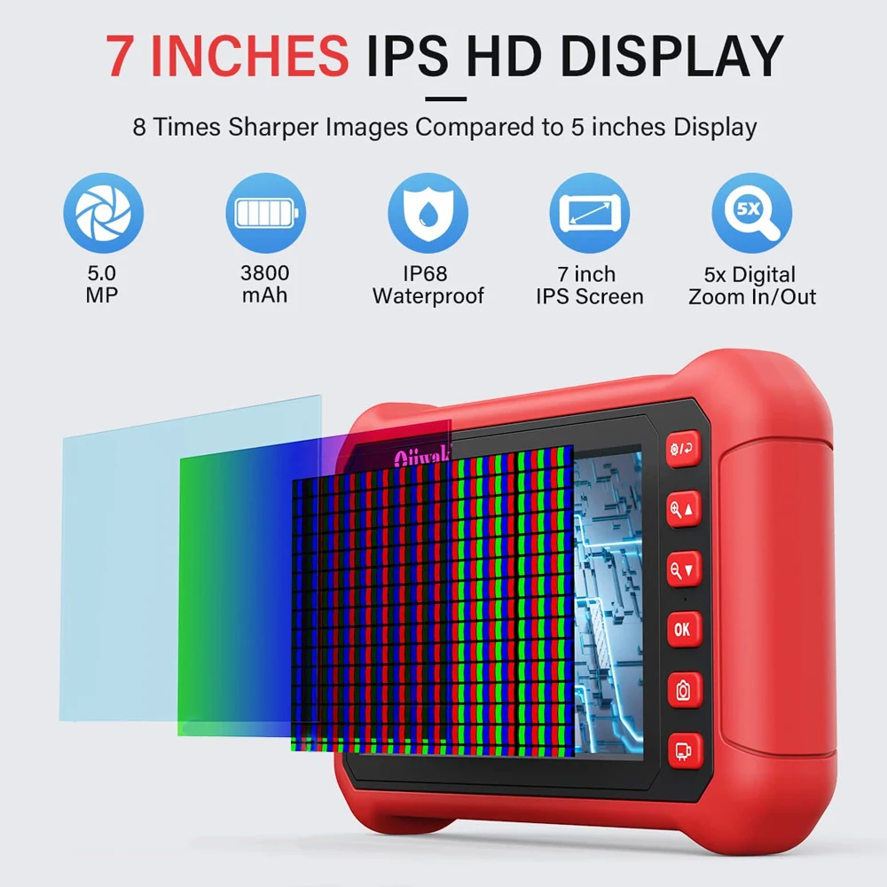 Дешево Эндоскоп с камерой 5,0 МП, 7 дюймов IPS, HD Бороскоп, камера для осмотра, водоотталкивающая и водоотталкивающая труба для канализации, промышленн...