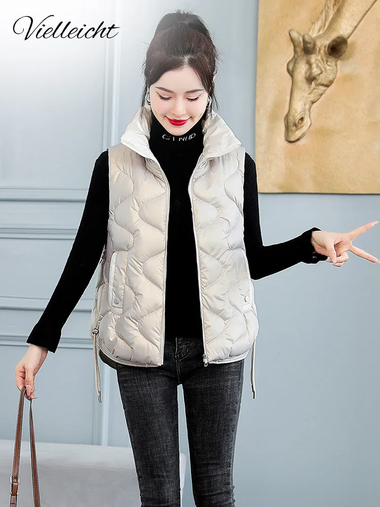 

Vielleicht 2022 Autumn Women Sleeveless Vest Winter Warm Down Cotton Padded Jacket Female Vests Mandarin Collar Winter Waistcoat