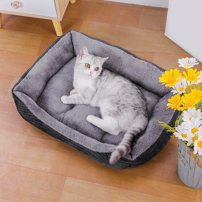 

Grey Dog Bed Pet Square Plush Dog Kennel Mat Pet Dog Bed House Mat Pet Supplies 70 X 55 Cm