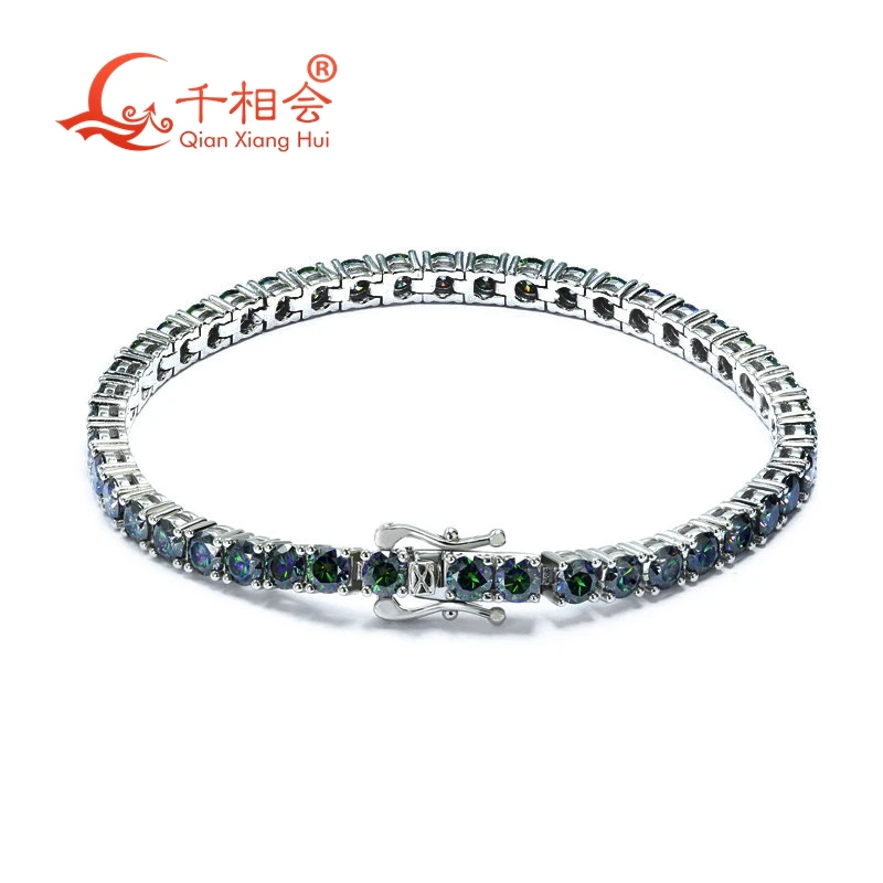 rainbow colorful color Moissanite Tennis Bracelet 925 Sterling Silver 3mm 4mm 5mm Iced Out   Bracelet Luxury  jewelry