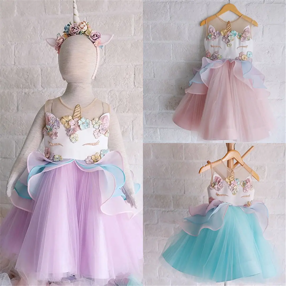 Новое милое кружевное мини-платье для новорожденных девочек с единорогом