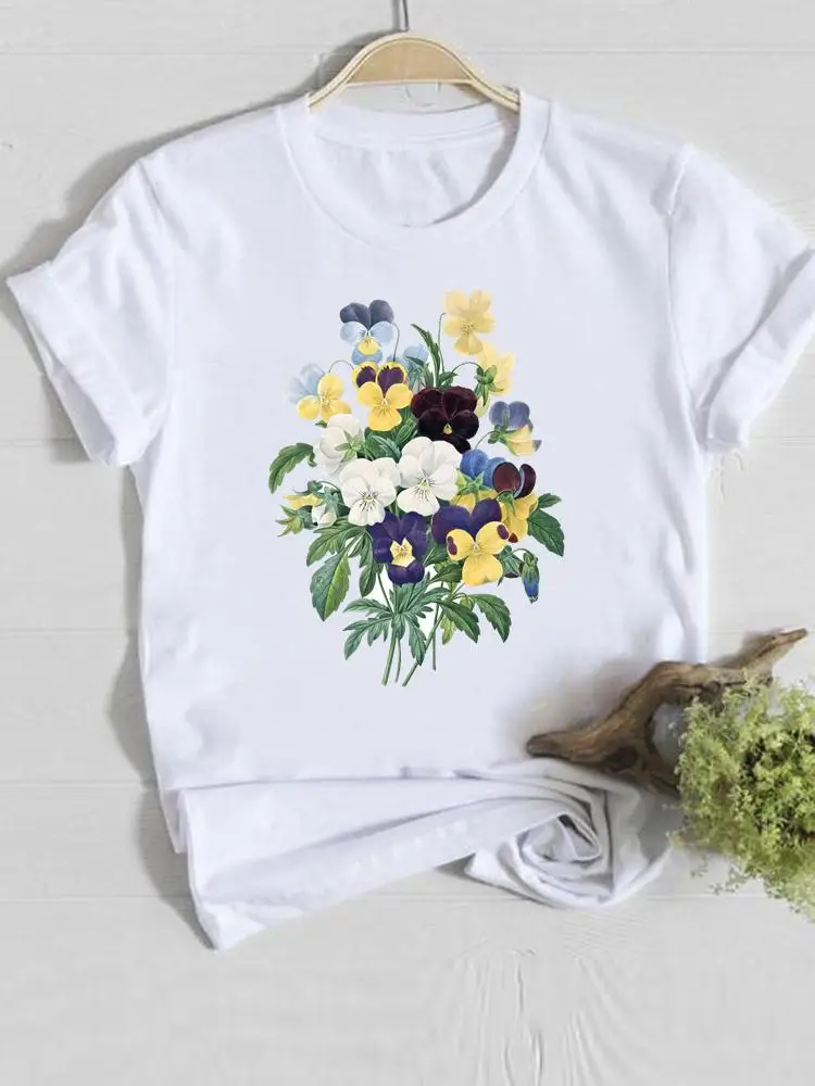 

Футболка женская с коротким рукавом, милая мультяшная одежда с акварельным принтом, с цветочным принтом, модная рубашка с графическим принт...