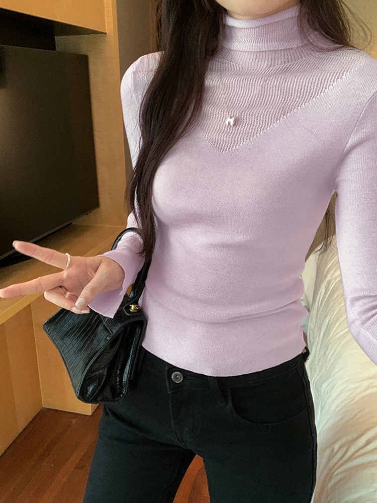 Pure Desire Sle Тюлевая лоскутная рубашка-водолазка женская осенняя новая корейская