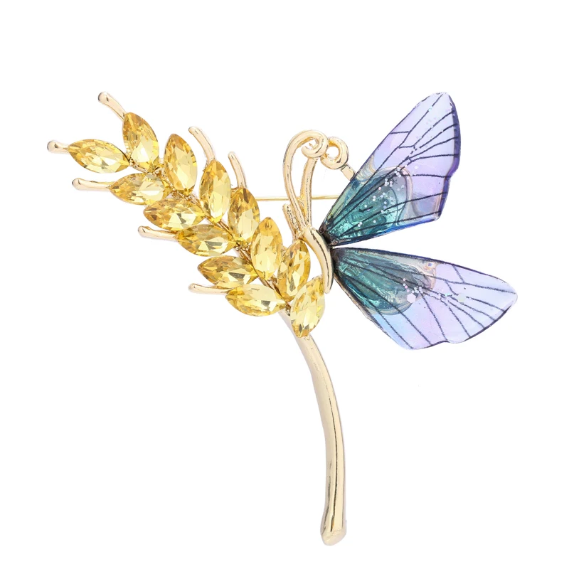 

Wuli&baby Butterfly Wheat Women Brooches 3 Colors Insect Party Brooch Pins Cyrstal Jewelry Accessory Gift