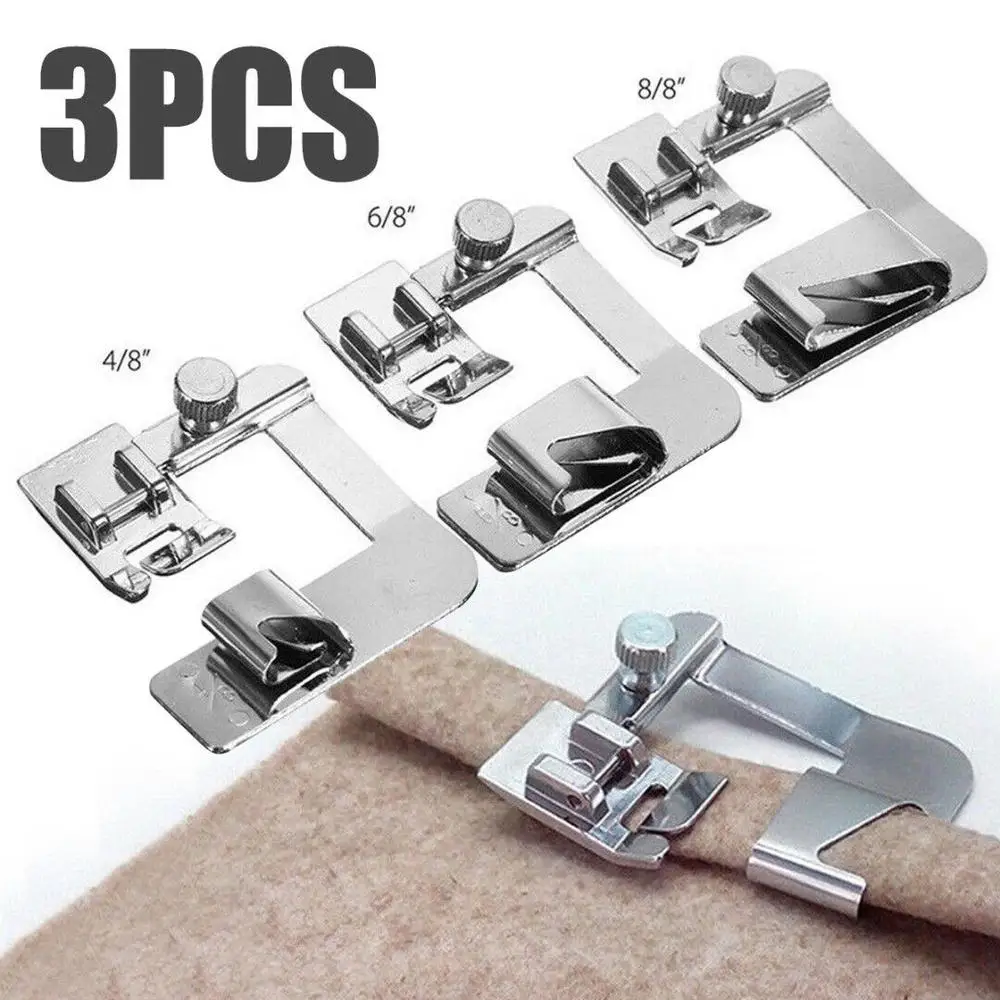 

3Pcs/Set Home Sewing Machine Foot Presser Rolled Hem Feet for Brother Singer(Sliver)