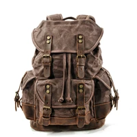 waxed canvas leather rucksack backpack vintage waterproof bookbag for men outdoor hiking travel bag