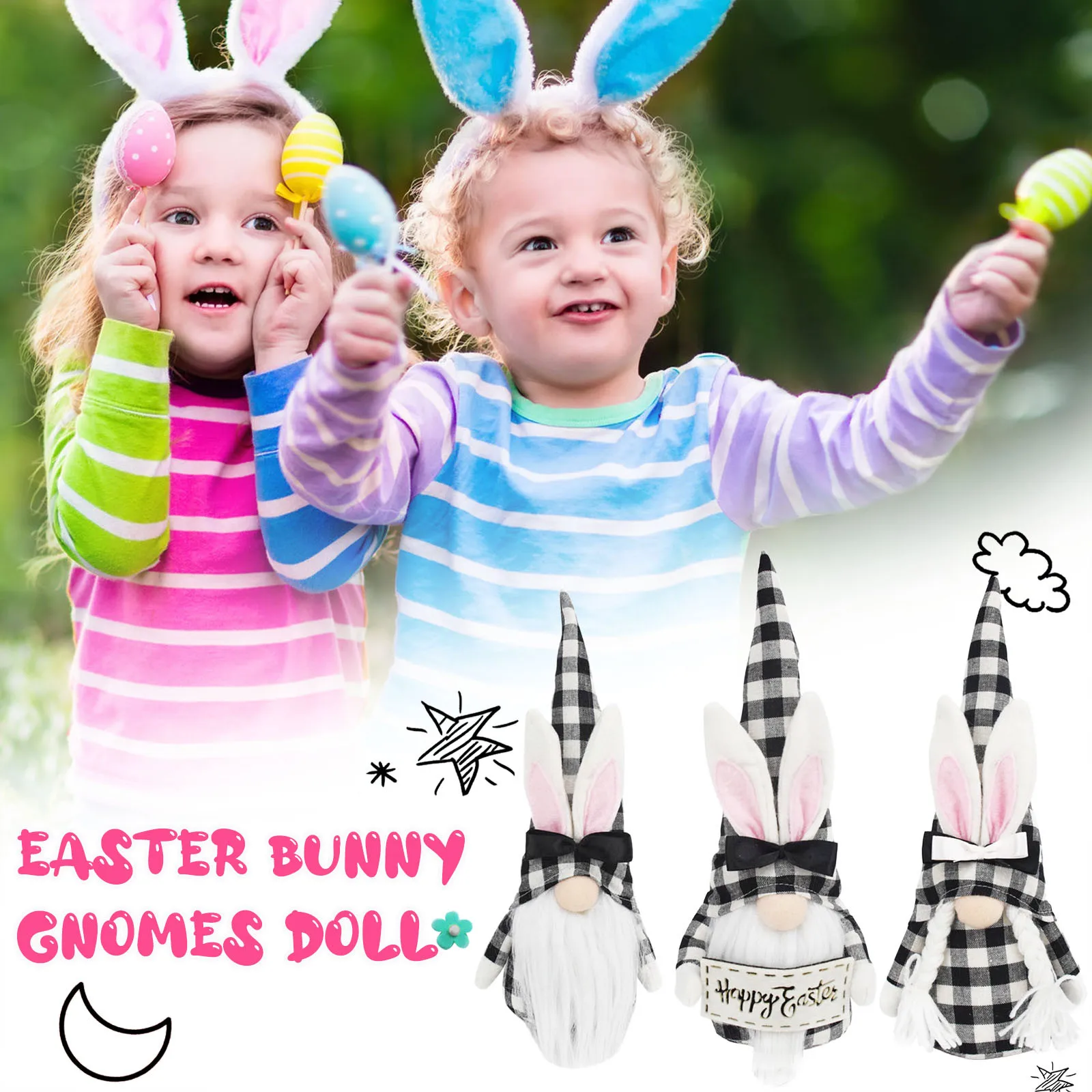 

3PCs Easter Day Gnome Rabbit Faceless Doll Decorations Bedroom Living Room