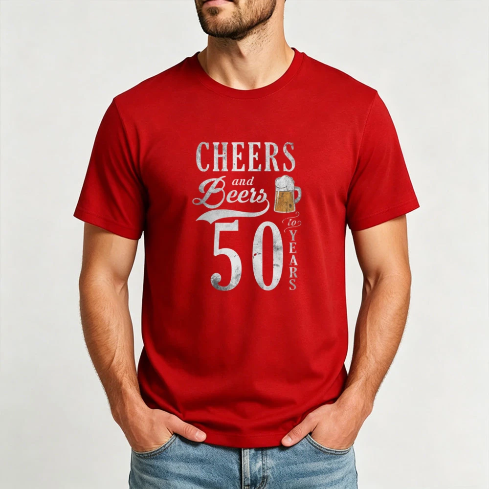 Фото Винтажная футболка 1976 года с принтом «Cheers And Beers To 50 Years» для мужчин, с эффектом потертости, с принтом кружки и цифр, к 50-летию, на пятидесятилетие №2