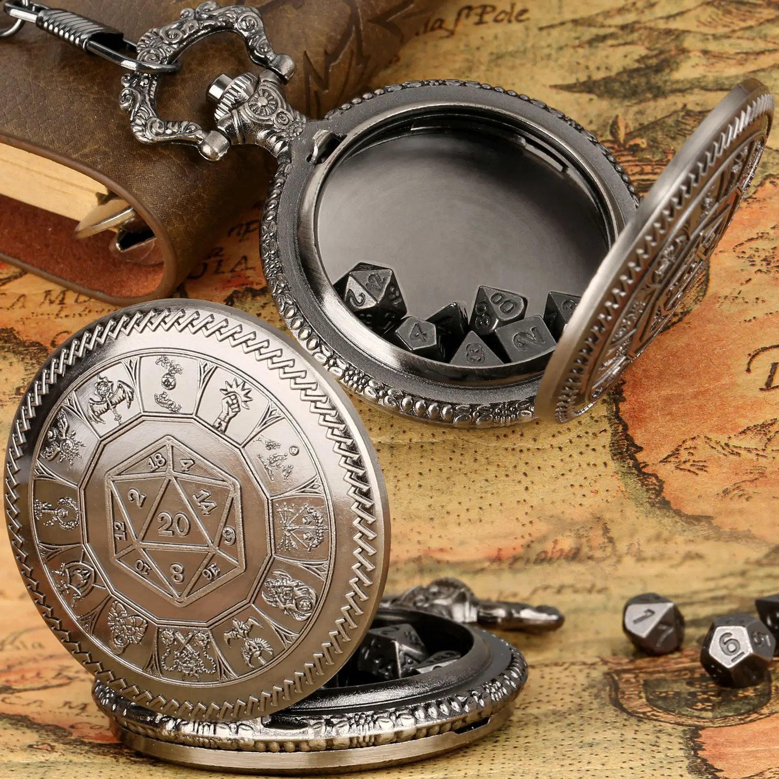 D20 карманные часы с рисунком игральных костей 7 мини-кубиками маленькие кости