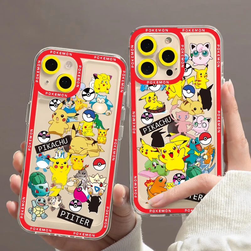 Купи TOYS Cute Cartoon Pokemon Pikachu Squirtle Phone Case for iPhone 11 12 13 Mini Pro Max 14 Pro Max Case transparent shell за 90 рублей в магазине AliExpress