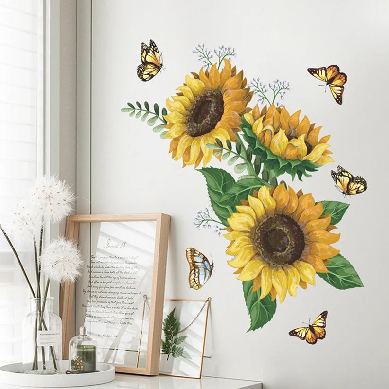 

1 Pc Sunflower Wall Sticker Kitchen Waterproof Decals For Bedroom Home Decoration