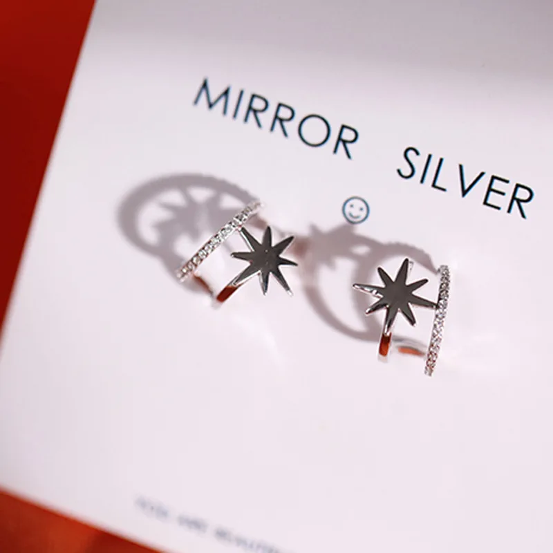 

Flash Zircon Shinning Star Fine Silver Color Earrings For Woman Double Layer U Shape Ear Studs Mori Girl Jewelry Gfits