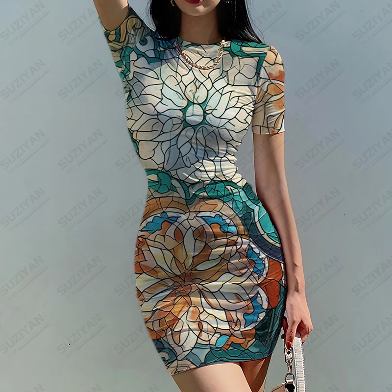 

Летнее Новое Женское приталенное платье, цветное строченное женское приталенное платье с 3D принтом, соблазнительное Стильное женское приталенное платье, модное женское приталенное платье