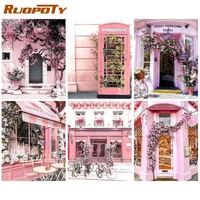 ruopoty oil paint by numbers diy crafts pictures by numbers pink house picture drawing gift home decoration