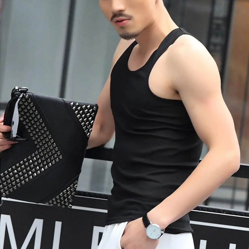 

Men Vest Slim Fit Men's O-neck Sleeveless Tank Tops for Gym Workout Bodybuilding Solid Color Fitness Undershirt Men Gym Top