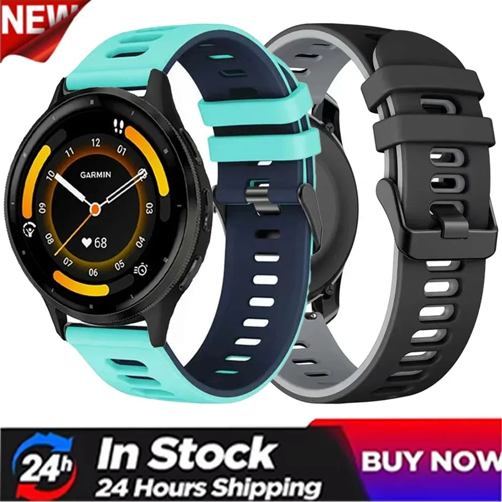 Фото Двухцветный силиконовый ремешок 20/22 мм для Garmin Forerunner 970 55 265 165, дышащий ремешок для часов Garmin Venu 3/Vivomove Trend/Active 6 №1