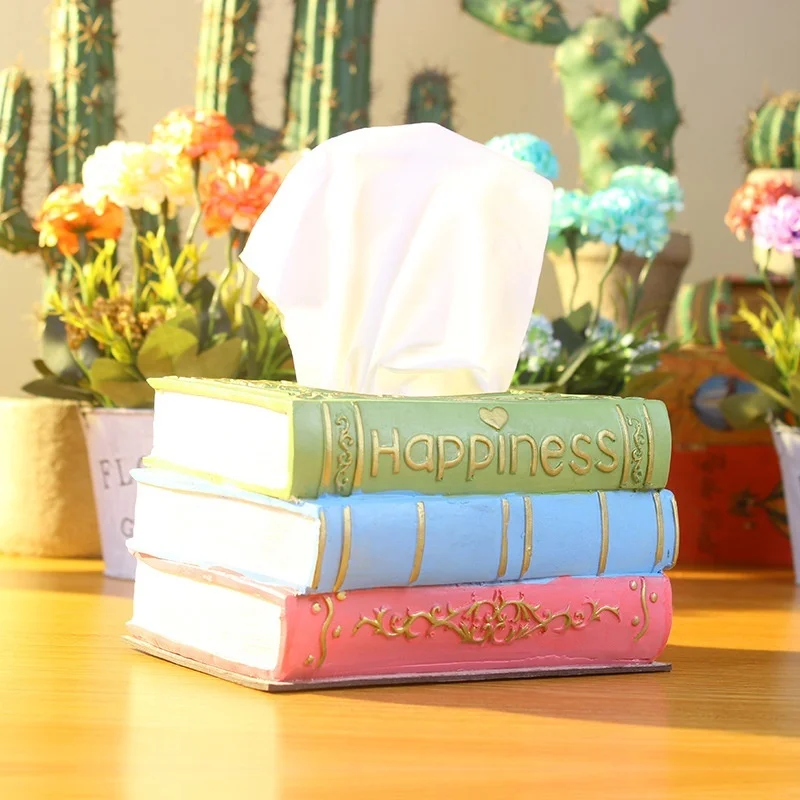 

Retro Tissue Box Resin Napkin Storage Container Rectangle Creative Book Shaped Paper Towel Holder Desktop Decoration