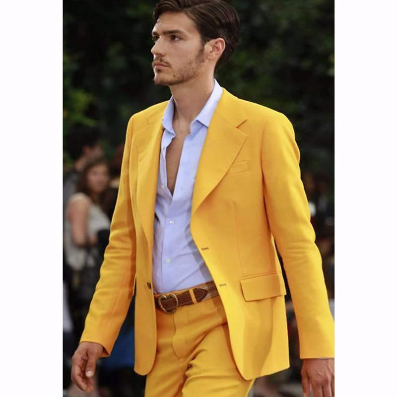 

Yellow Prom Men Suits for Evening Singer Notched Lapel 2 Piece Slim Fit Wedding Tuxedo Groomsmen Fashion Costume 2023