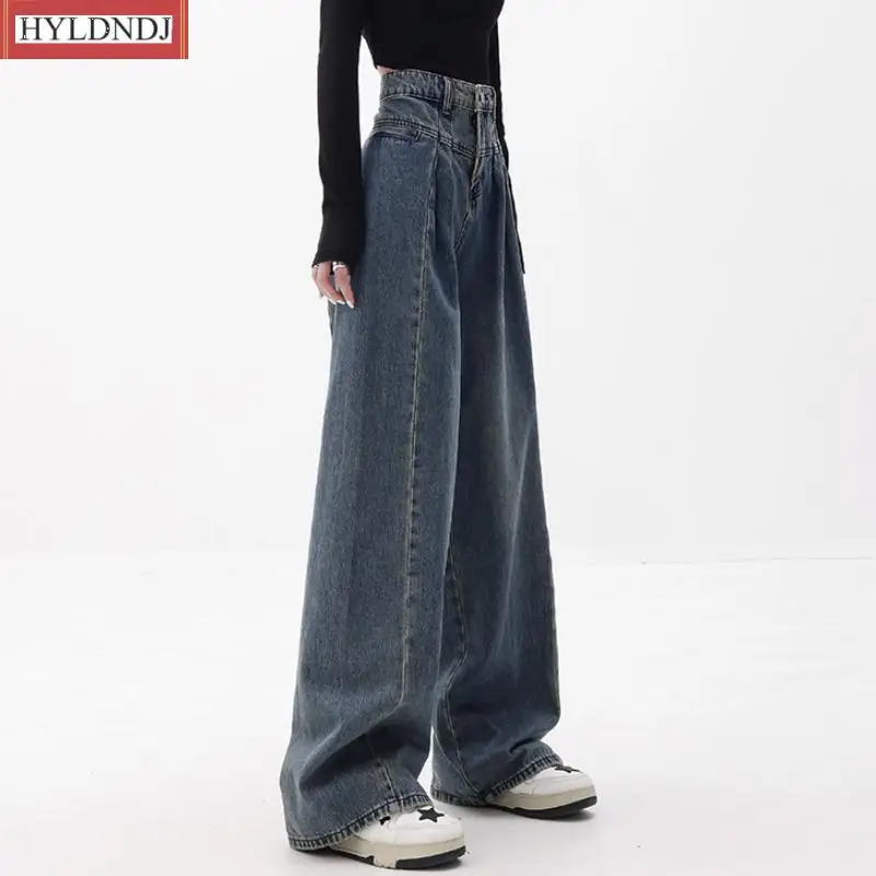 Fashion Streetwear Style Wide Leg Jean Female Oversize Baggy Trouser Straight Denim Pants Blue High Waist Women Jeans Vintage