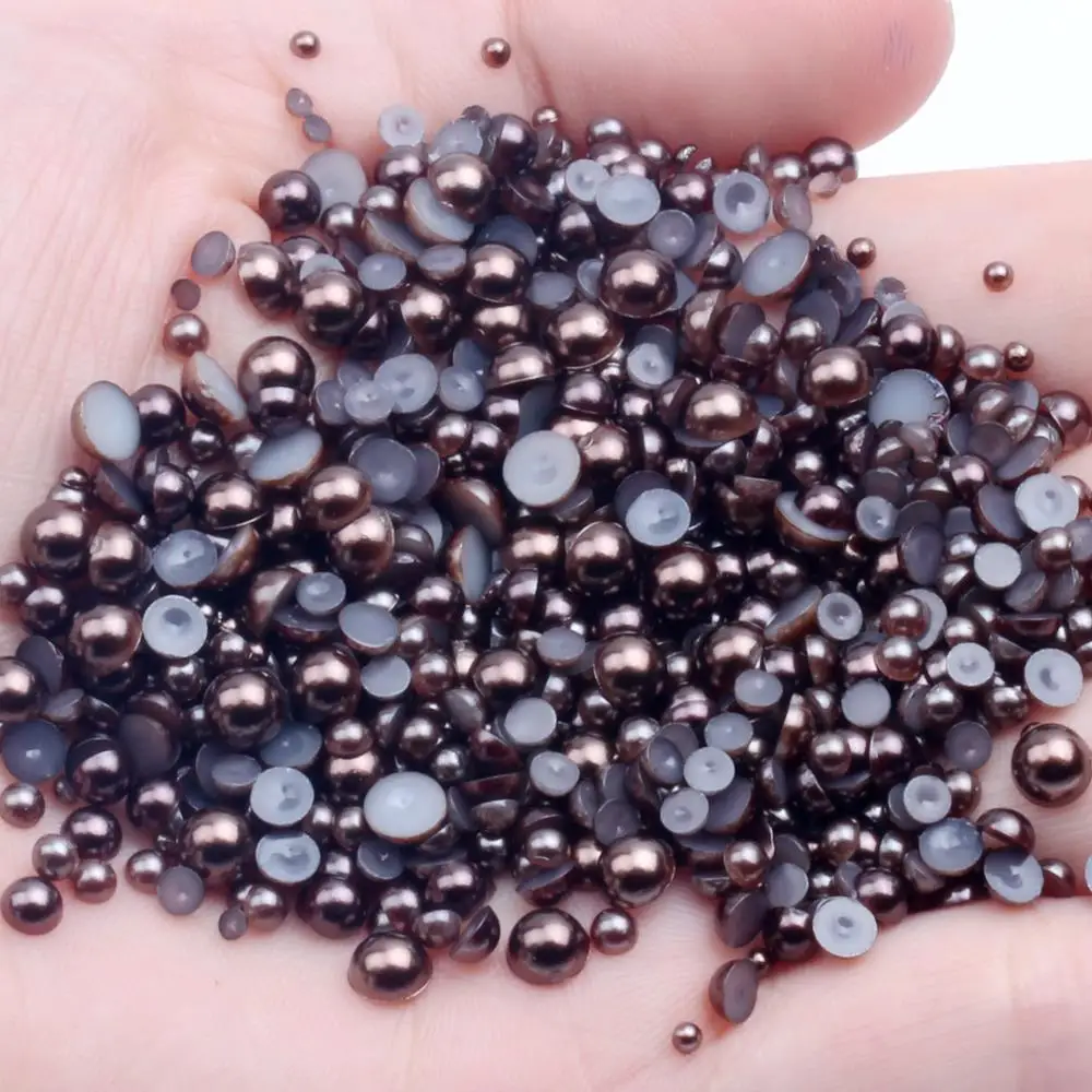 

Dark Coffee Half Round Pearls 2mm-12mm Round Flatback ABS Imitation Pearls Glue On Beads DIY Bags Shoes Clothes Supplies