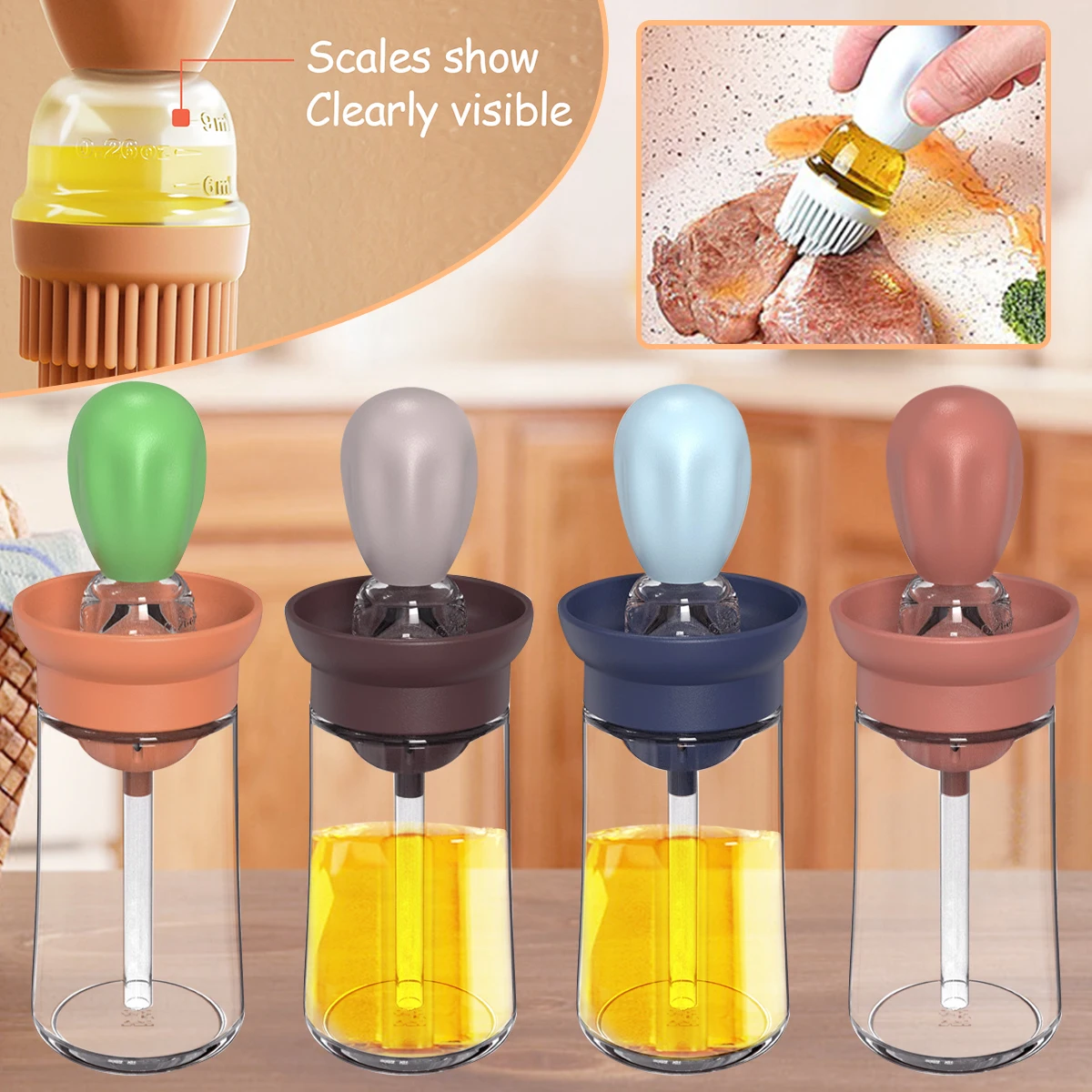 

Стеклянная бутылка для масла 2 в 1 с силиконовой щеткой, термостойкая щетка для жидкого масла, кухонная утварь для выпечки, барбекю