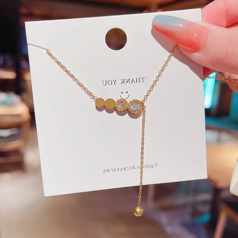 

Jewelry Cute Titanium Steel Necklace Female Personality Design Digital Circle Pendant Simple Tassel Clavicle For Women Choker