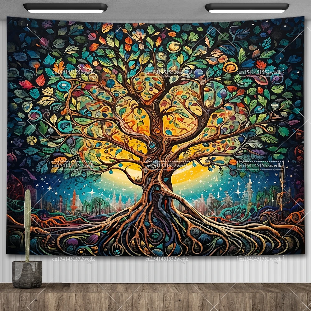Настенный гобелен с изображением сельского дерева Листьев цветов ведьмахства