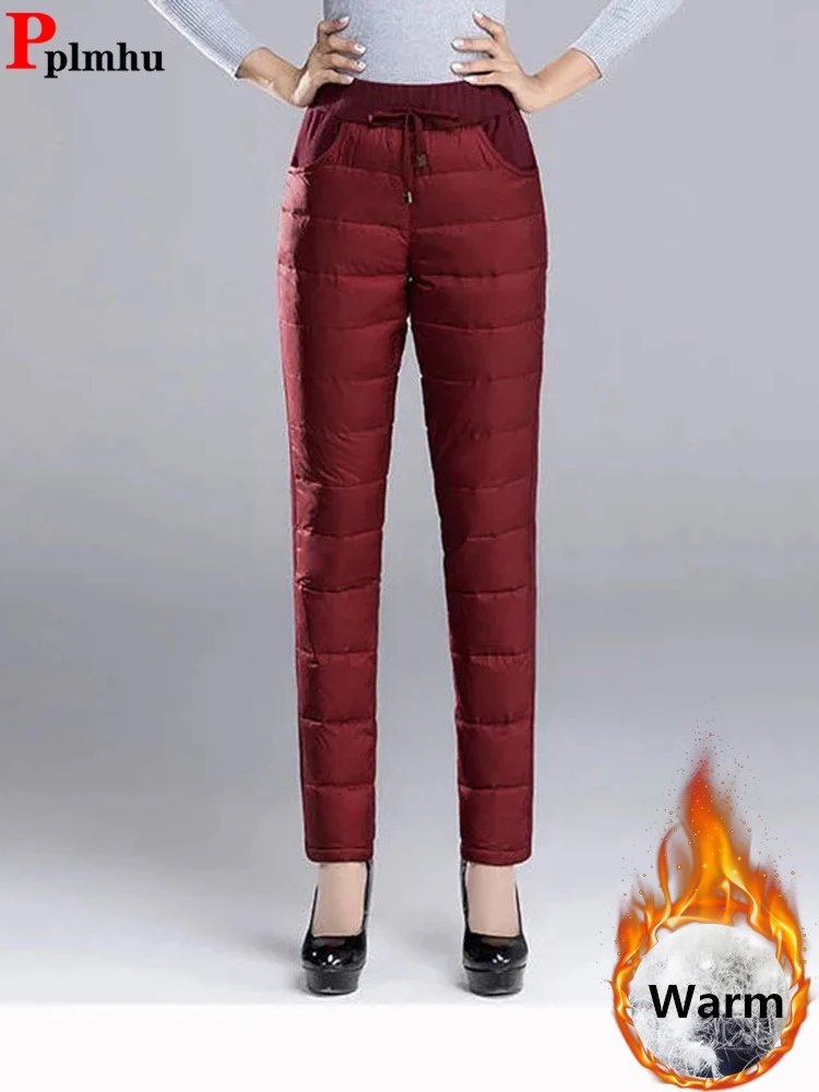 

Теплые хлопковые брюки-карандаш на шнуровке, женские облегающие зимние брюки большого размера 4xl, Новые плотные зимние штаны с высокой талией