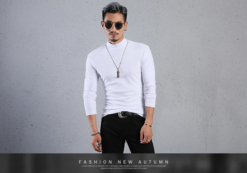 

J9075 -Men's spring pure cotton semi high collar bottomed shirt.