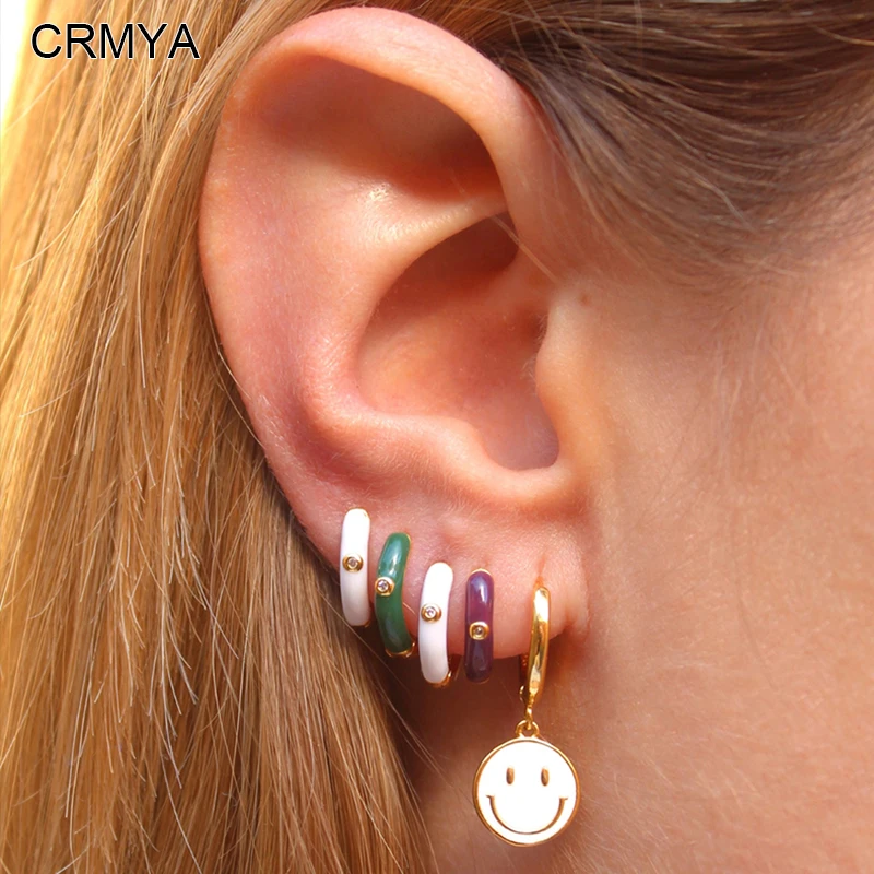 

CRMYA Gold Plated Hoop Earrings For Women Piercing CZ Zircon Multicolor Circle Women's Huggie Earrings 2022 Jewelry Wholesale